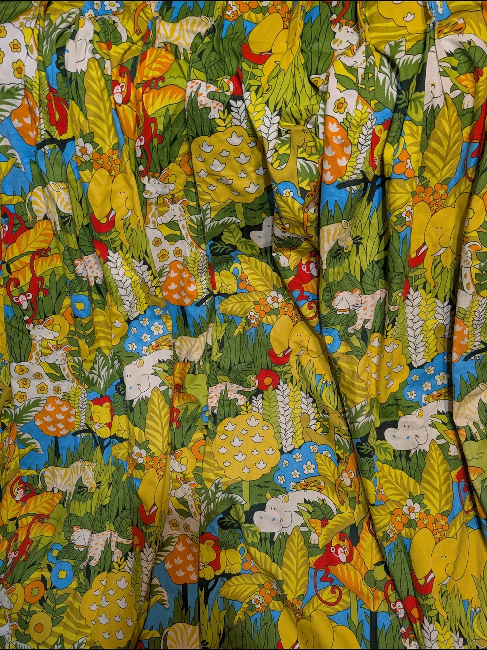 Retro 70s JP Stevens Utica Botanical Zoo Curtains 2 Panels MCM Jungle Safari EVC